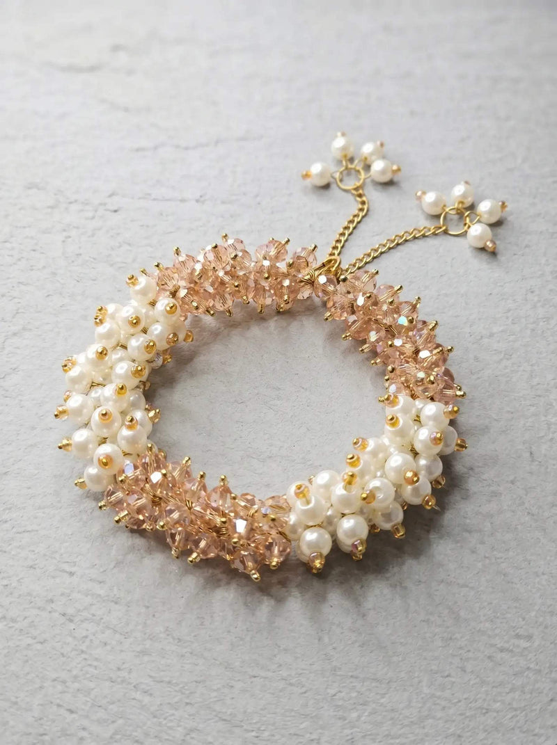 Pink Crystal & Pearl Bracelet | Handmade Beaded Women's Jewelry | Gold Chain | Eid Wedding GiftzeewarSingle