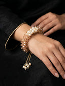 Pink Crystal & Pearl Bracelet | Handmade Beaded Women's Jewelry | Gold Chain | Eid Wedding GiftzeewarSingle