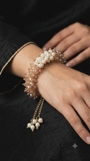 Handmade Rose Crystal & Pearl Bracelet | Pink Beaded Bracelet for Women | Adjustable Gold Chain | Eid Party Wedding Gift | Pakistani Jewellery